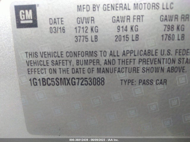 Chevrolet CRUZE LS 2016 1G1BC5SMXG7253088 Image 10