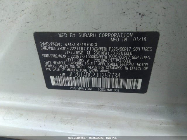 2018 SUBARU CROSSTREK PREMIUM VIN: JF2GTADC2JH287734