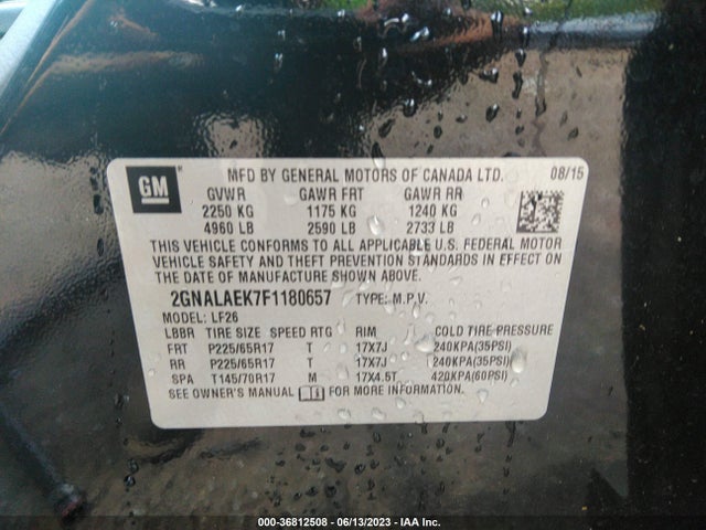 2015 CHEVROLET EQUINOX LS VIN: 2GNALAEK7F1180657