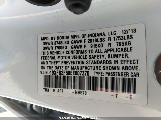 Honda Civic Sedan Lx 2014 19XFB2F59EE007370 Image 9