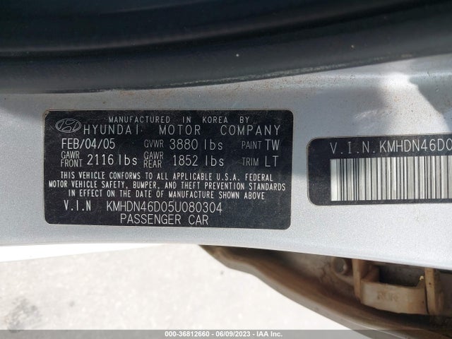 2005 HYUNDAI ELANTRA GLS/GT VIN: KMHDN46D05U080304
