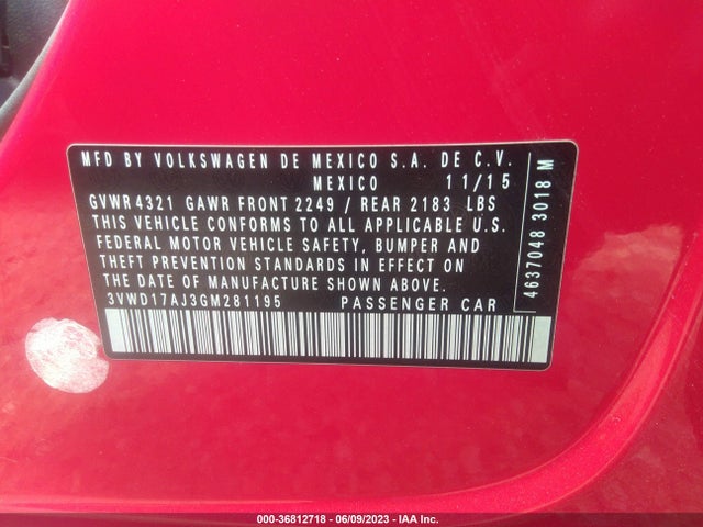 3VWD17AJ3GM281195 Volkswagen Jetta Sedan 1.8t Sport