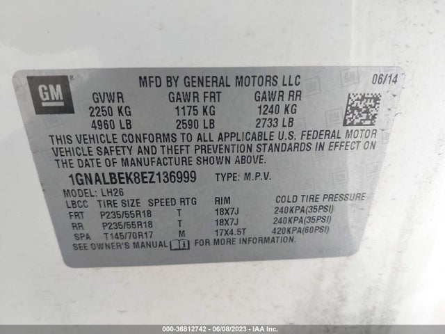 Chevrolet EQUINOX LT 2014 1GNALBEK8EZ136999 Image 11