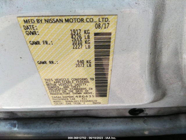 2017 NISSAN ALTIMA 2.5 SR VIN: 1N4AL3AP6HC486435