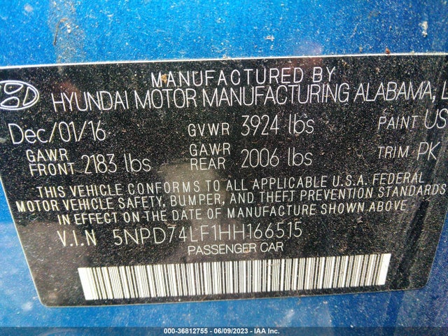 Hyundai ELANTRA SE 2017 5NPD74LF1HH166515 Image 15