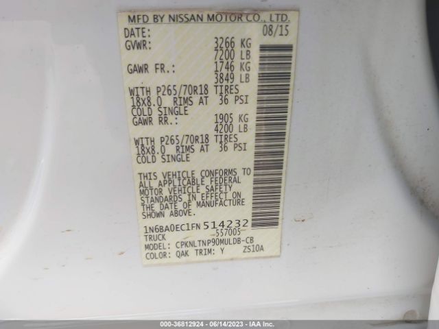 1N6BA0EC1FN514232 Nissan TITAN SV