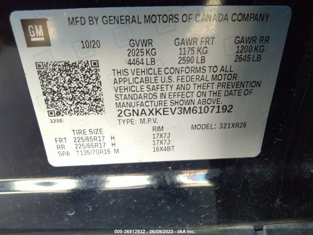 Chevrolet EQUINOX LT 2021 2GNAXKEV3M6107192 Image 9