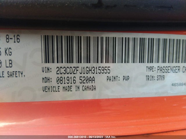 Dodge Challenger R/t Scat Pack 2016 2C3CDZFJ1GH315955 Image 9