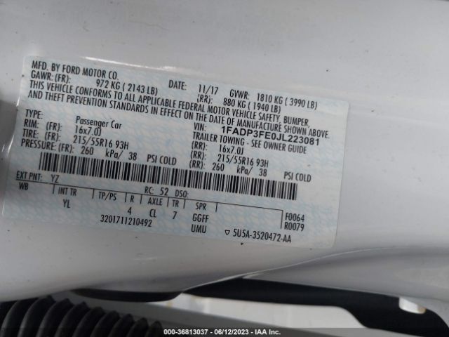 1FADP3FE0JL223081 Ford FOCUS SE