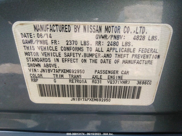 2014 INFINITI Q50 SPORT VIN: JN1BV7APXEM692950