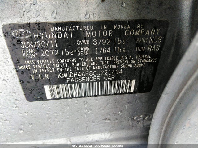 2012 HYUNDAI ELANTRA GLS VIN: KMHDH4AE8CU221494