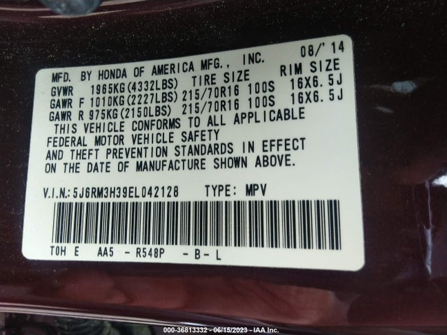 Honda CR-V LX 2014 5J6RM3H39EL042128 Image 9