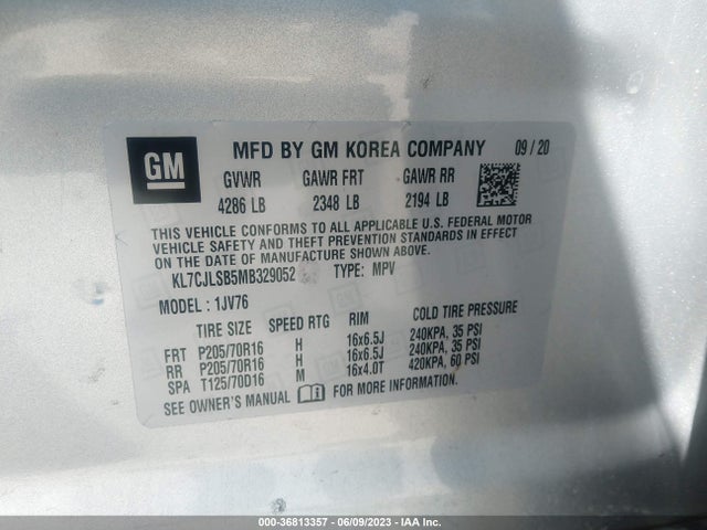 Chevrolet Trax Lt 2021 KL7CJLSB5MB329052 Image 9