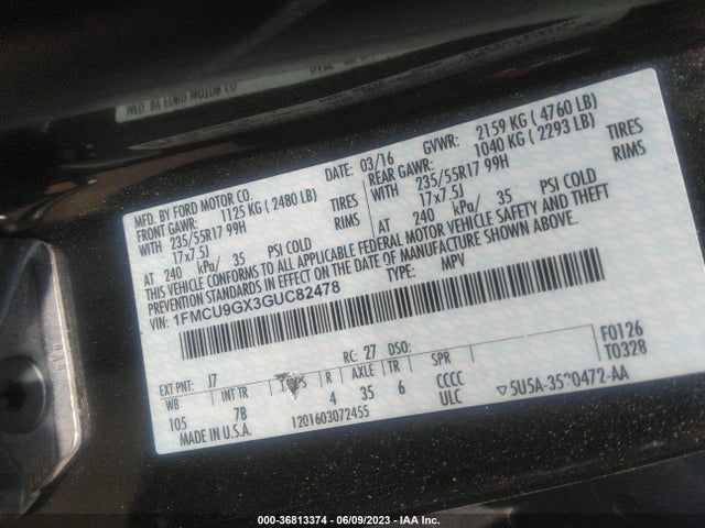 Ford ESCAPE SE 2016 1FMCU9GX3GUC82478 Image 9