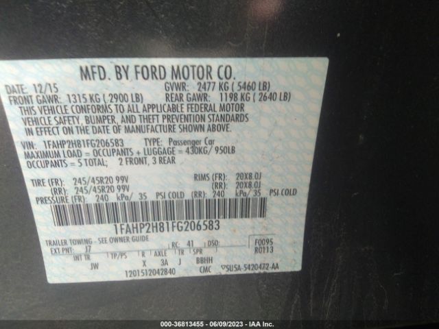 1FAHP2H81FG206583 Ford TAURUS SEL