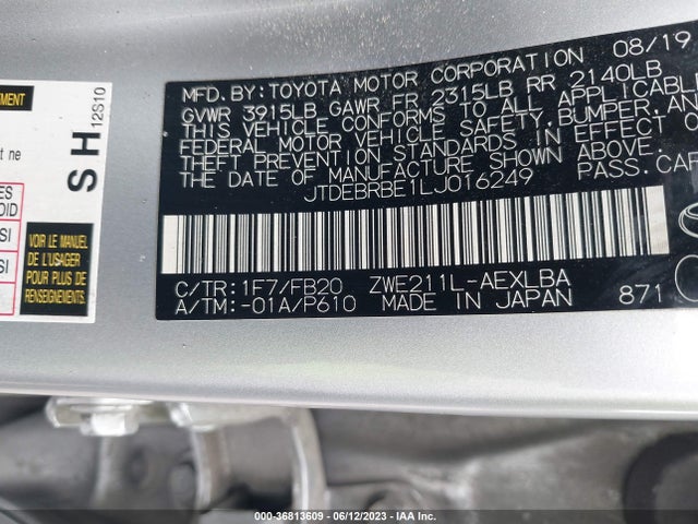 Toyota Corolla Hybrid Le 2020 JTDEBRBE1LJ016249 Image 16