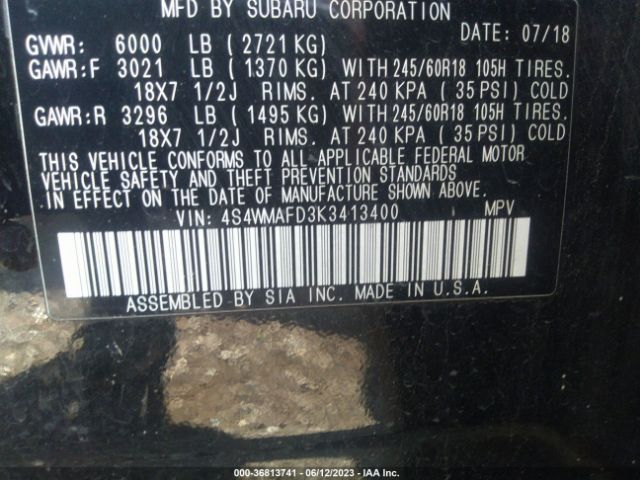 4S4WMAFD3K3413400 Subaru Ascent Premium