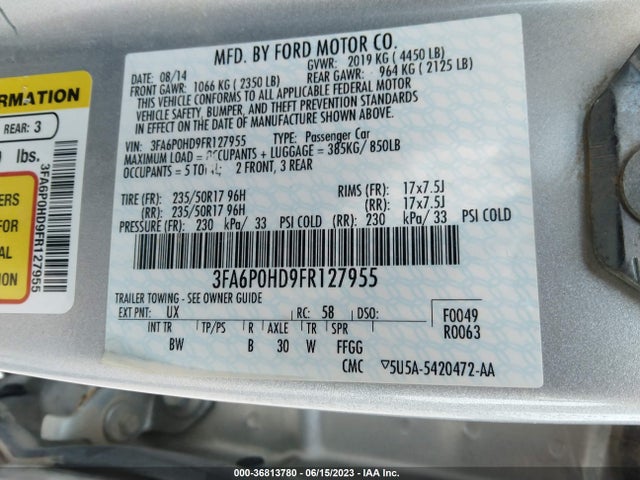 Ford FUSION SE 2015 3FA6P0HD9FR127955 Image 15