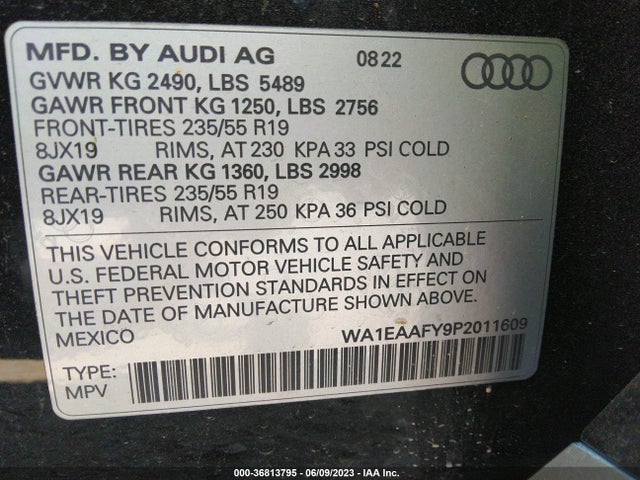 WA1EAAFY9P2011609 Audi Q5 S Line Premium Plus