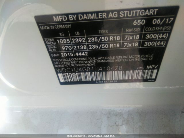WDCTG4GB1JJ410478 Mercedes-Benz Gla Gla 250