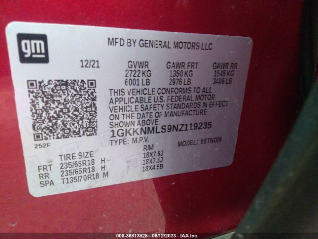 1GKKNMLS9NZ119235 GMC ACADIA SLT