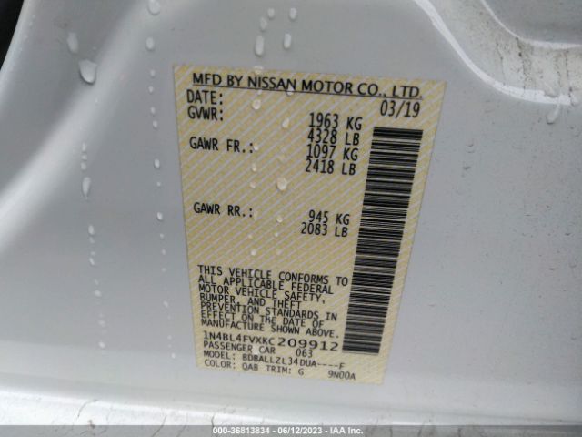 1N4BL4FVXKC209912 Nissan Altima 2.5 Platinum