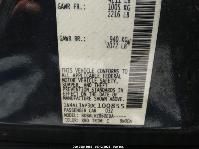 2013 NISSAN ALTIMA 2.5 SL VIN: 1N4AL3AP3DC100855
