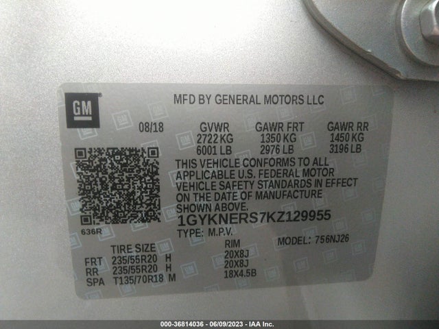 1GYKNERS7KZ129955 Cadillac Xt5 Premium Luxury Fwd