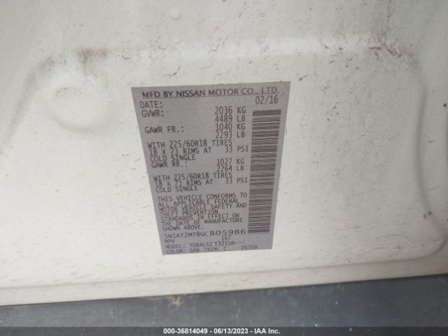 5N1AT2MT8GC805986 Nissan Rogue Sl