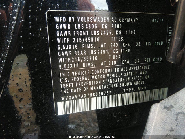 WVGAV7AX7HK036757 Volkswagen TIGUAN S