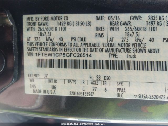 1FTEW1CP5GFC26514 Ford F-150 Xl/lariat/xlt