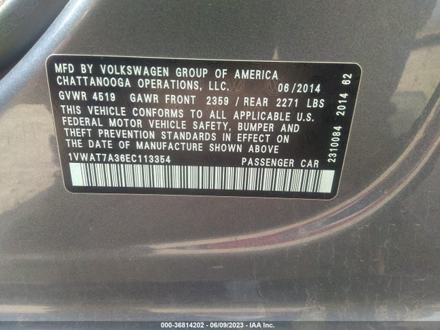 1VWAT7A36EC113354 Volkswagen Passat Wolfsburg Ed