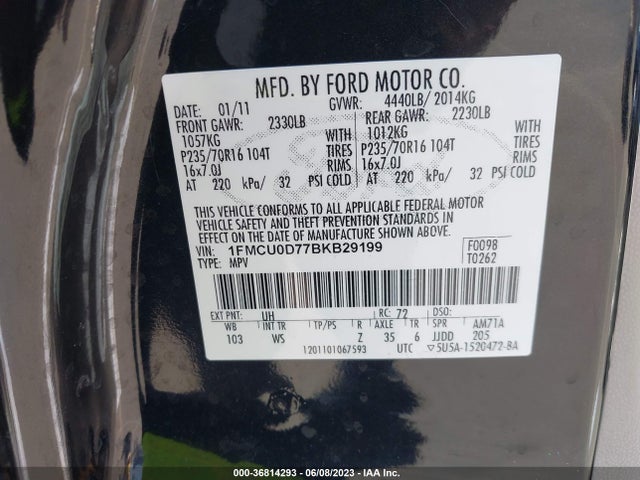 2011 FORD ESCAPE XLT VIN: 1FMCU0D77BKB29199