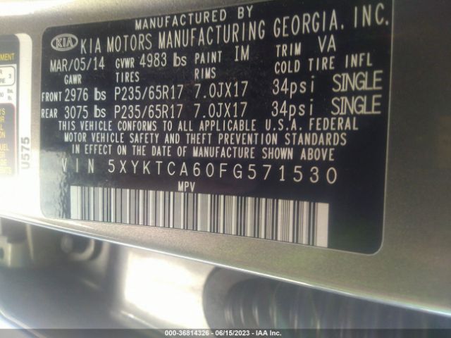 5XYKTCA60FG571530 KIA SORENTO LX