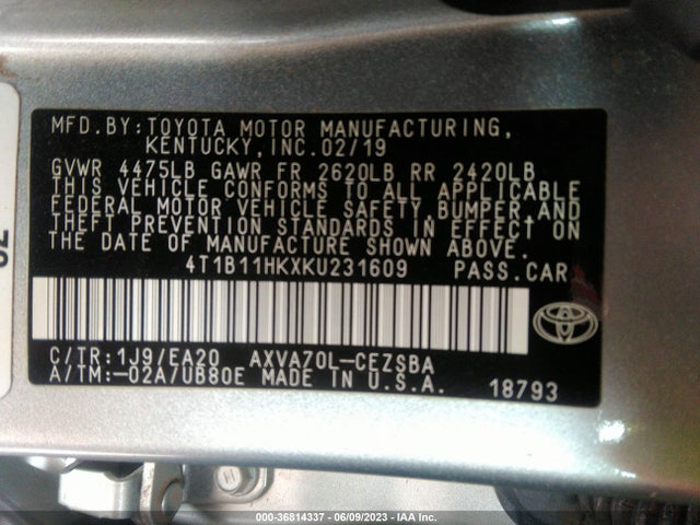 Toyota CAMRY SE 2019 4T1B11HKXKU231609 Image 15