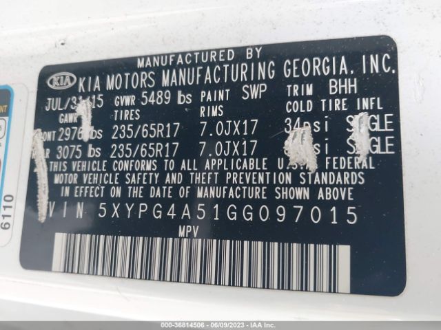 5XYPG4A51GG097015 KIA SORENTO LX