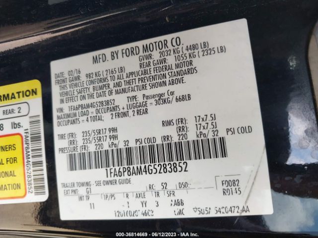 1FA6P8AM4G5283852 Ford Mustang V6