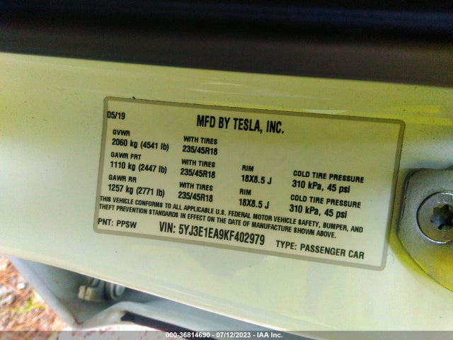 Tesla Model 3 Range 2019 5YJ3E1EA9KF402979 Image 8