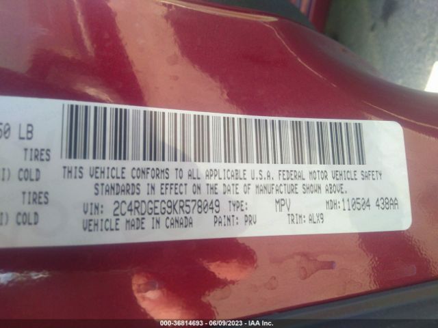 2C4RDGEG9KR578049 Dodge Grand Caravan Gt