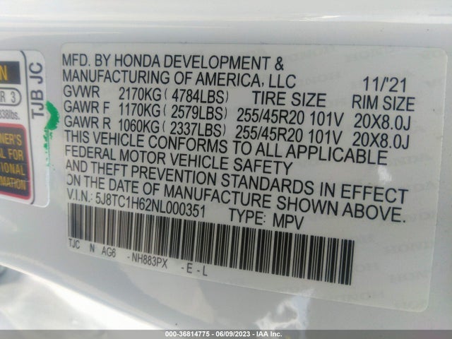 5J8TC1H62NL000351 Acura Rdx W/a-spec Package