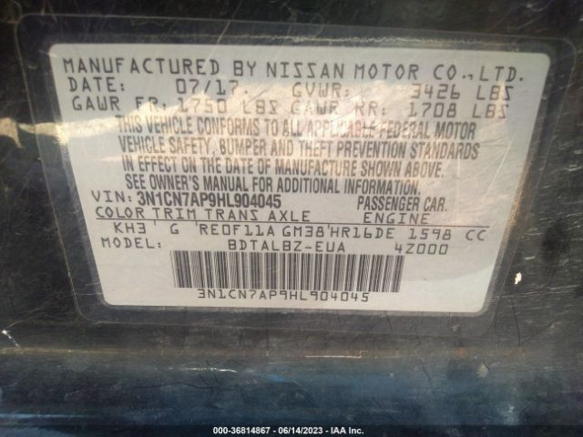 3N1CN7AP9HL904045 Nissan Versa Sedan Sv