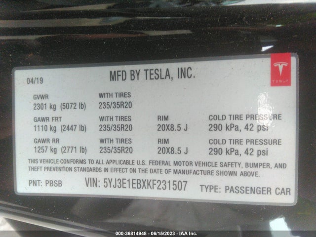 Tesla Model 3 Long Range/performance 2019 5YJ3E1EBXKF231507 Image 8