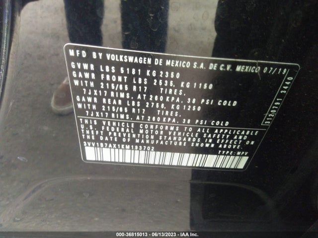 3VV1B7AX1KM193702 Volkswagen TIGUAN S