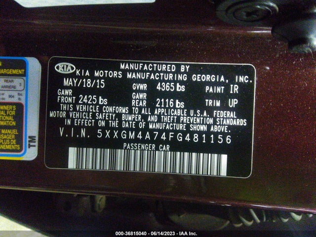 KIA Optima Lx 2015 5XXGM4A74FG481156 Image 9