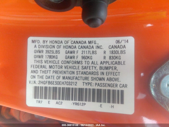 Honda CIVIC SI 2014 2HGFB6E50EH703212 Image 9