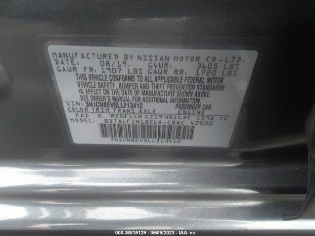 3N1CN8EV5LL813412 Nissan VERSA SV