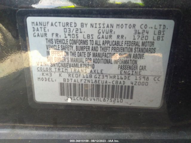 3N1CN8EV4ML875210 Nissan VERSA SV