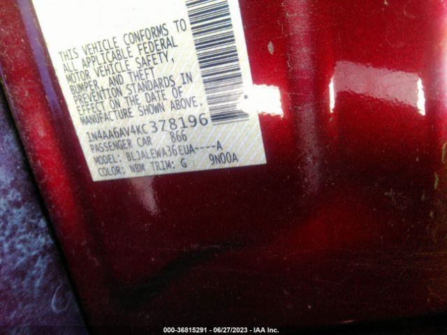 1N4AA6AV4KC378196 Nissan MAXIMA SL