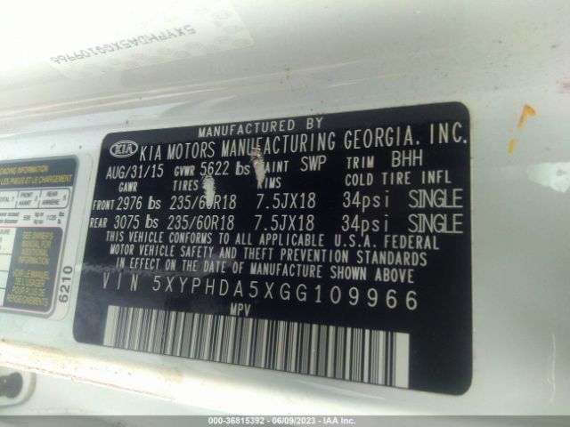 5XYPHDA5XGG109966 KIA SORENTO EX