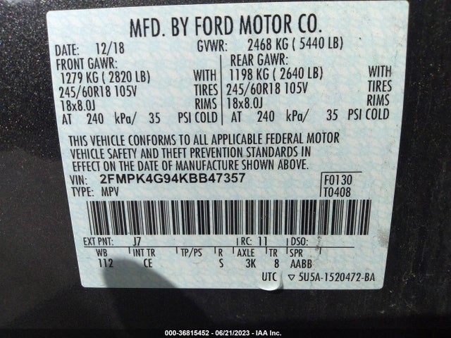 Ford EDGE SE 2019 2FMPK4G94KBB47357 Image 15